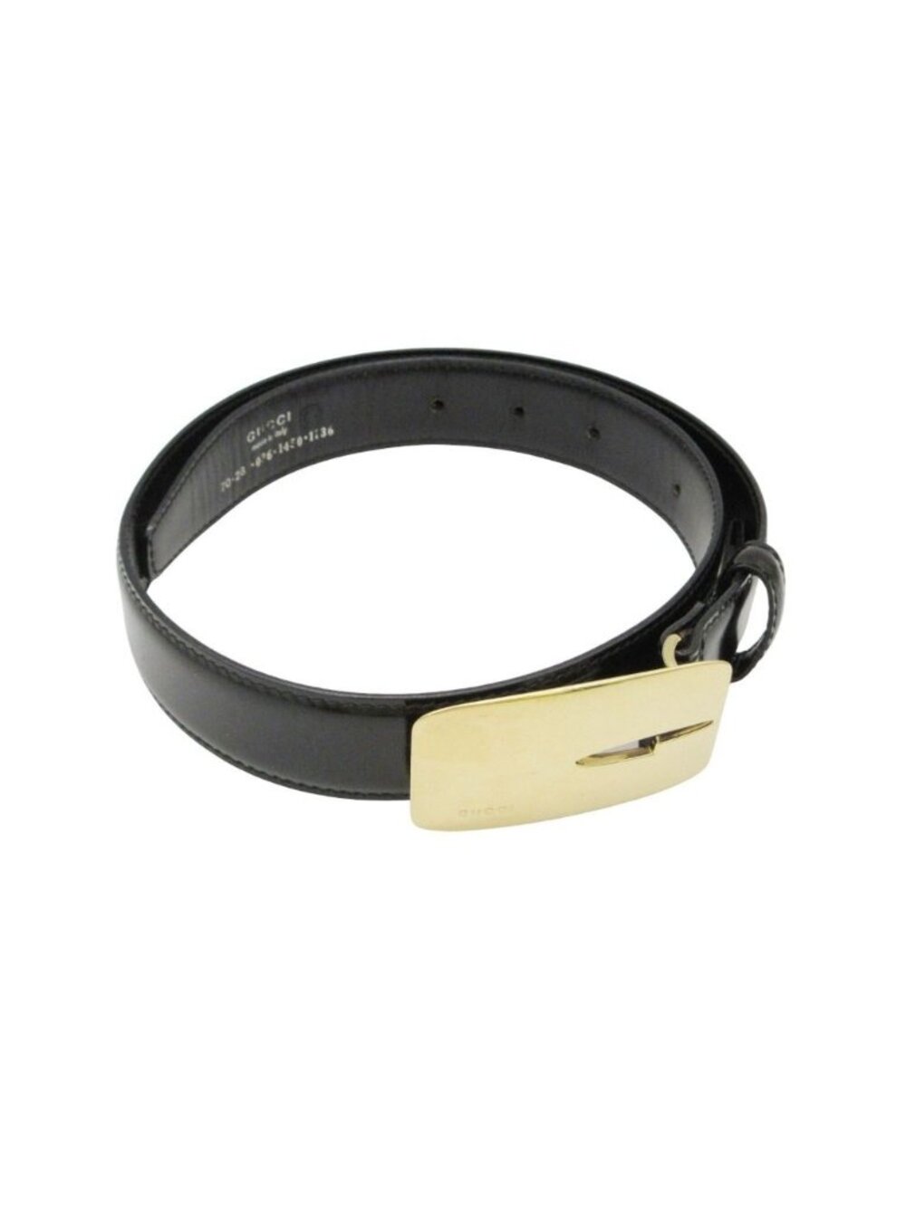 Gucci Belt Leather Logo Gold Buckle Plate Black 70 - Picture 1 of 8